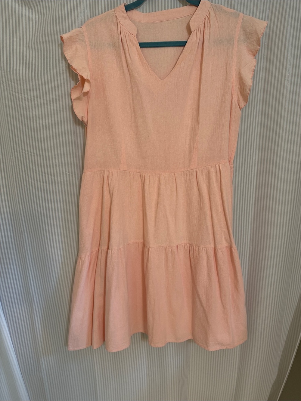 Pink/Peach Tiered Dress with Flutter Sleeves